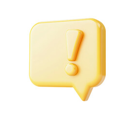 3D icon of a yellow speech bubble with an exclamation mark, on a white background