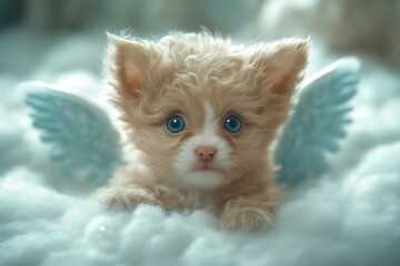 Angel Kitten rests in soft, fluffy clouds