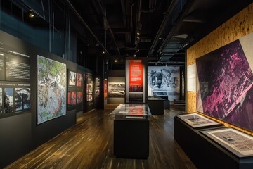 Modern exhibit with a poster display and clean design. AI generated illustration.