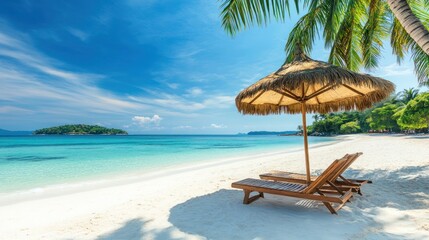 Obraz premium Idyllic Tropical Beach Scene with White Sand and Turquoise Water Paradise