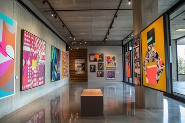 Modern exhibit with a poster display and clean design. AI generated illustration.