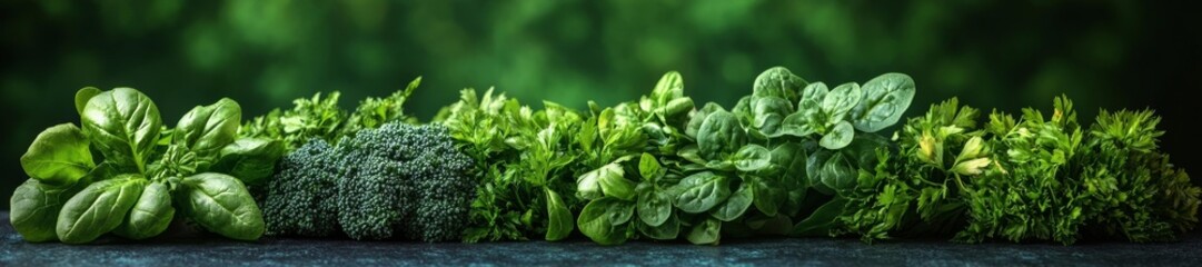 Green Vegetables and Herbs Arranged on a Stone Surface for Cooking. Generative AI