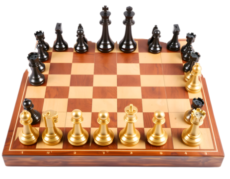 Chess pieces on a chessboard isolated on a transparent background