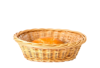 Basket with bread isolated on a transparent background