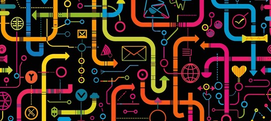 Digital learning paths progress are celebrated in a sleek techinspired background with circuitlike patterns connecting icons like art and STEM tools leaving room for messages