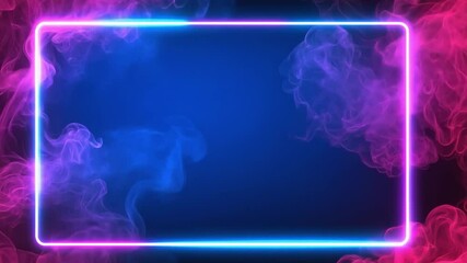 Neon frame and pink and blue smoke background animation