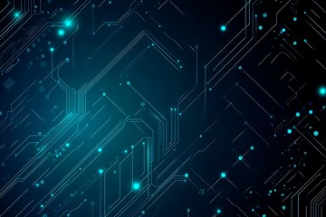 Abstract close-up of a glowing blue digital circuit board, showcasing intricate connections and technological design on a black background.
