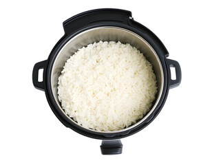 Cooked rice in a electric multicooker isolated on transparent background