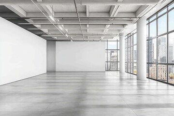Fototapeta premium Modern empty office with minimalist design and open space. AI generated illustration.