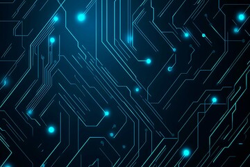 Abstract close-up of a glowing blue digital circuit board, showcasing intricate connections and technological design on a black background.
