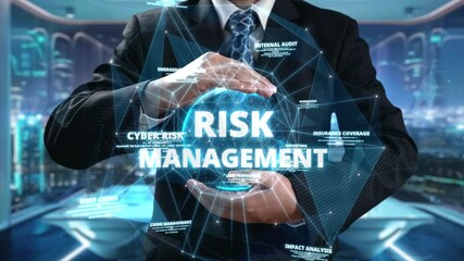Risk management for business technology with AI tools concept. Businessman using a virtual software analyze risk management plans. UUID