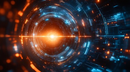 Digital Tunnel Glowing Lightspeed Journey