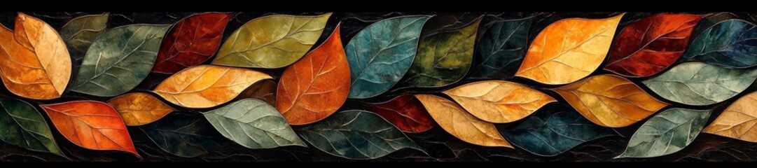 Geometric leaf design with earthy tones of green red and yellow in modern style. Generative AI