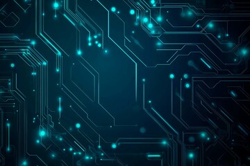 Abstract close-up of a glowing blue digital circuit board, showcasing intricate connections and technological design on a black background.
