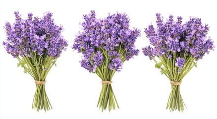 Obraz premium Watercolor lavender flower bouquets set. Provence floral arrangements. Vintage garden. Botanical clipart. Hand painted illustration for greeting card