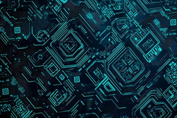 Abstract close-up of a glowing blue digital circuit board, showcasing intricate connections and technological design on a black background.
