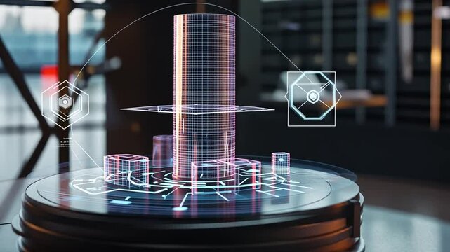 Futuristic Hologram Display of City Infrastructure and Technology Interface Concept