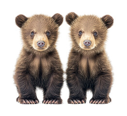 Playful bear cubs in nature wildlife forest setting isolated on transparent background, png