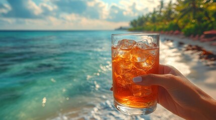 Refreshing Cocktail with Beach Waves and Tropical Vibes. Generative AI