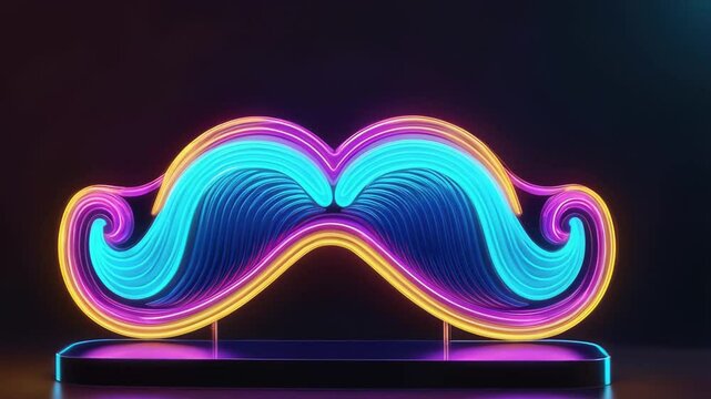 Neon mustache sculptures illuminate with vibrant colors and dynamic glow in artistic display. Happy Father's Day.