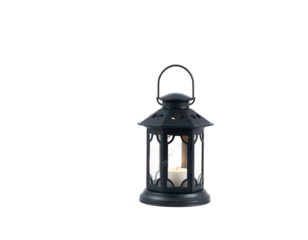 Lantern with burning candle isolated on transparent background