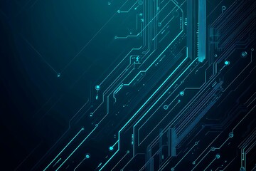 Abstract close-up of a glowing blue digital circuit board, showcasing intricate connections and technological design on a black background.
