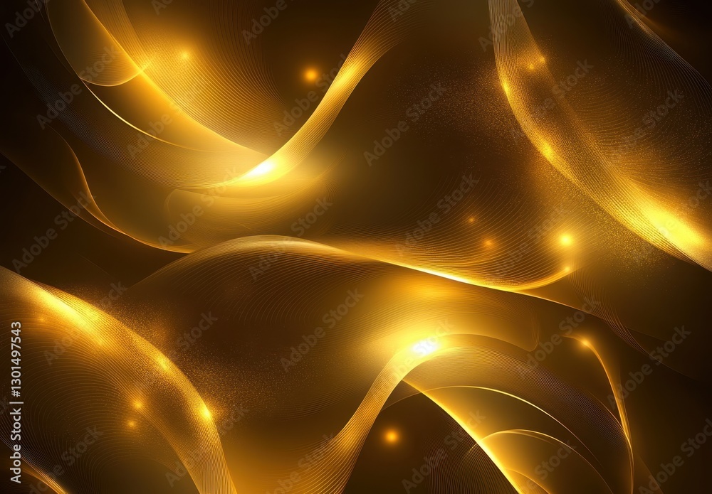 Poster Abstract golden wave background with luminous particles and smooth flowing lines creating an elegant and luxurious atmosphere for creative projects