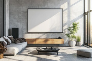 Modern interior with a stylish frame and minimalist design. AI generated illustration.