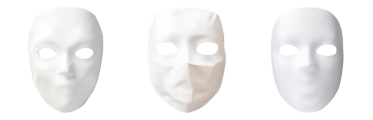 White Masks Displayed in Different Designs and Styles Isolated on transparent background