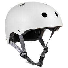 A white skateboard helmet on a transparent background.