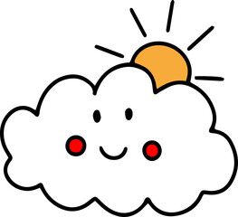 Cloud with smile and sun, doodle style illustration