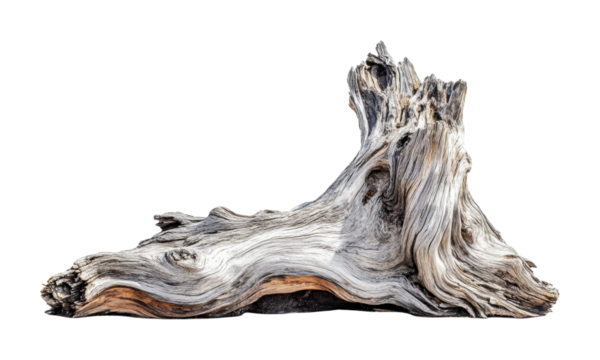 Unique and weathered driftwood piece on display showcases natural artistry for home decor enhancement and organic designs, cut out