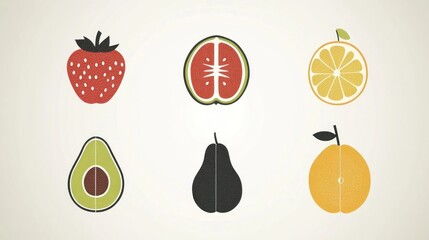 Fruit Icons Set - Simple Illustration