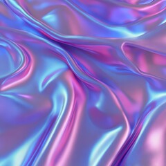 Obraz premium Holographic satin fabric, shimmering pink, blue, and lavender waves, soft metallic reflections, smooth folds, ultra-realistic, high-resolution texture