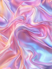 Obraz premium Opalescent pastel silk, shimmering pink, lilac, and sky blue waves, soft dreamy glow, high-gloss 