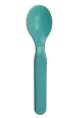 Baby plastic spoon, blue light small spoon for children isolated