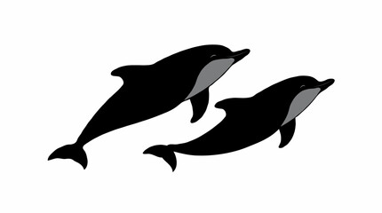 Fototapeta premium Leaping Dolphins, Classic Black and White Silhouette