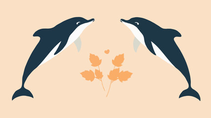 Jumping dolphins, minimalistic silhouette