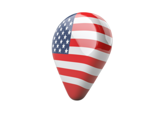 A vibrant red pin featuring the American flag is showcased, representing a geographical point of interest in the United States. This pin emphasizes patriotism and identity.