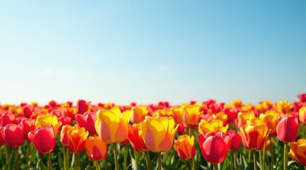 Vibrant Red and Yellow Tulip Field in Spring