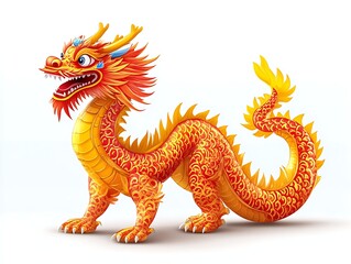 Asian Dragon Standing On White