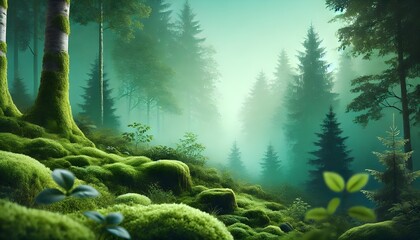  A smooth emerald forest gradient blending deep green, moss, and soft teal, creating a natural and calming aesthetic