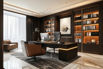 Modern office in classic interior design with elegant touches. AI generated illustration.