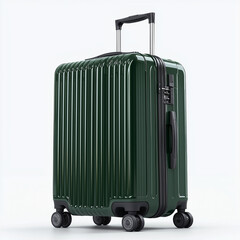 Sleek Green Hard-Shell Rolling Luggage on White Background
