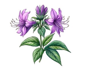 Purple flowers blooming, isolated on white, used for illustration, nature background