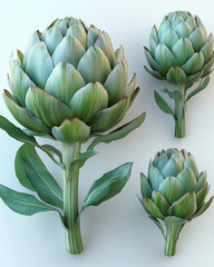 Fototapeta premium Artichokes in vibrant hues arranged beautifully on a soft background