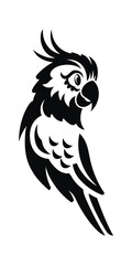 Stylized Black and White Parrot Vector Illustration