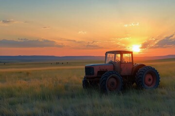 Fototapeta premium Glamping Tents Set up in an Expansive Field Under a Clear Blue Sky