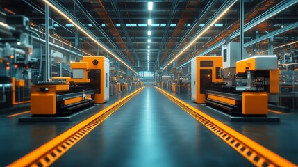 Conveyor System in a Modern Manufacturing Facility Operating Under Bright Lighting