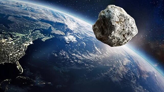 The giant asteroid hurtling through space and hitting Earth.